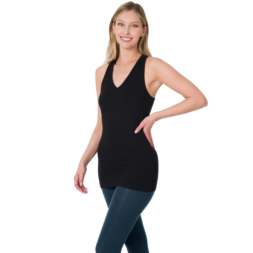 Zenana Women's Plus Cotton Spandex Racerback Tank Top Black